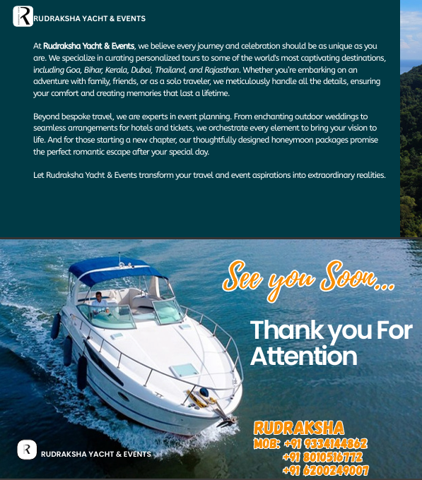 Rudraksha Yacht & Events – About the company, destinations, thank you page